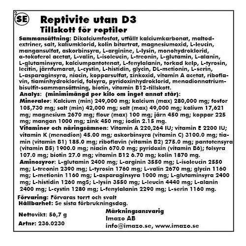Zoomed Reptivite 56 gram uden D3 med Fosfor