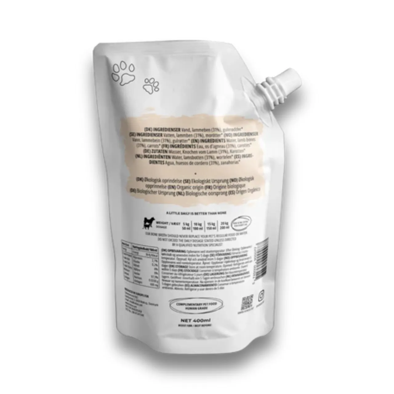 Hokuo Lamb Bone Broth 400 ml - naturlig lammebouillon til hunde og katte