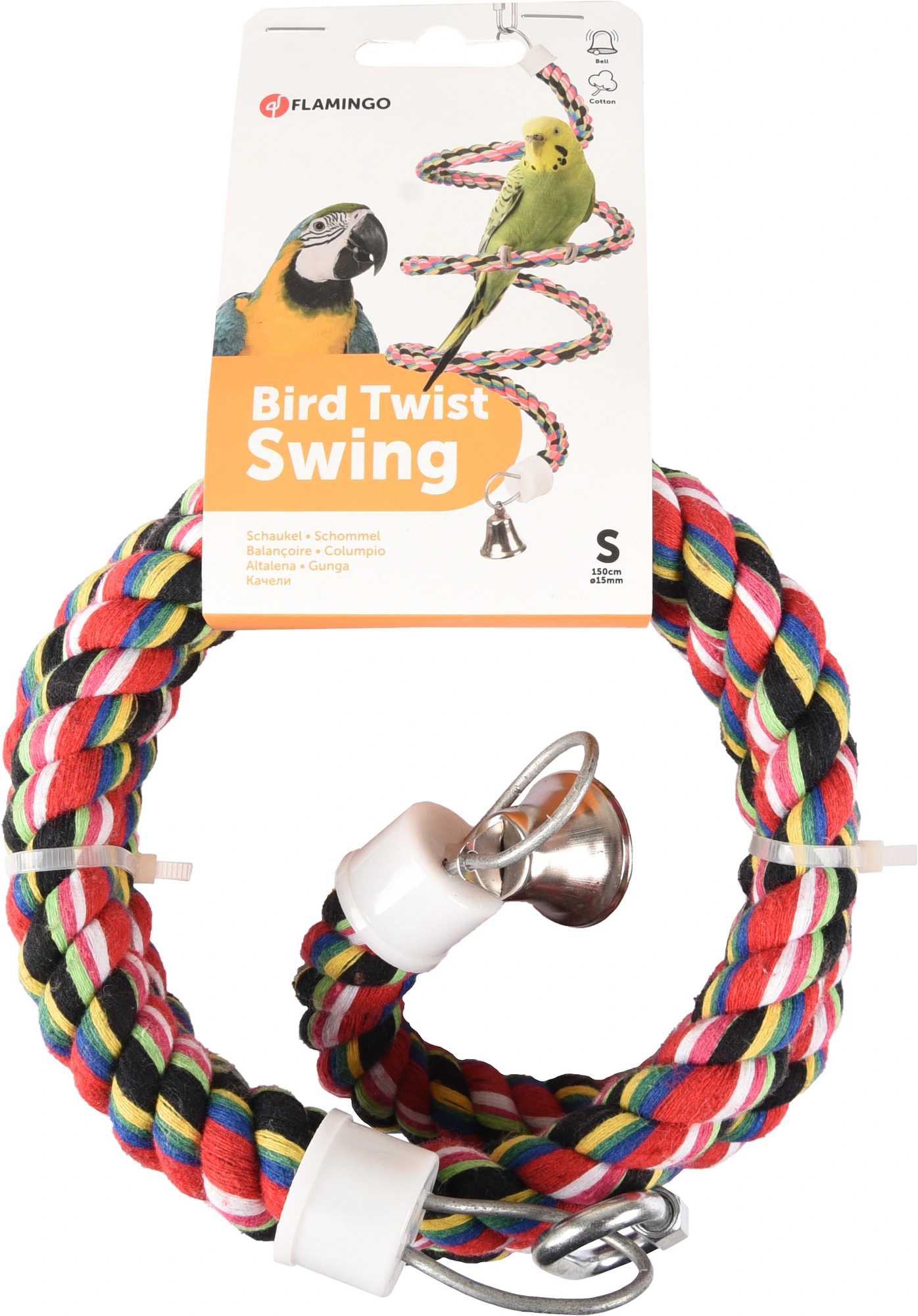 Flamingo Fugle Legetøj Reb multifarvet S Ø 1,5 cm - Fuglegynge med klokke