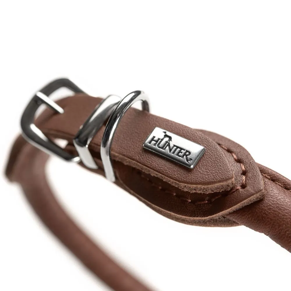 Hunter rundsyet halsbånd okselæder brun 50 cm - justering 41-46 cm skånsom komfort til store hunde
