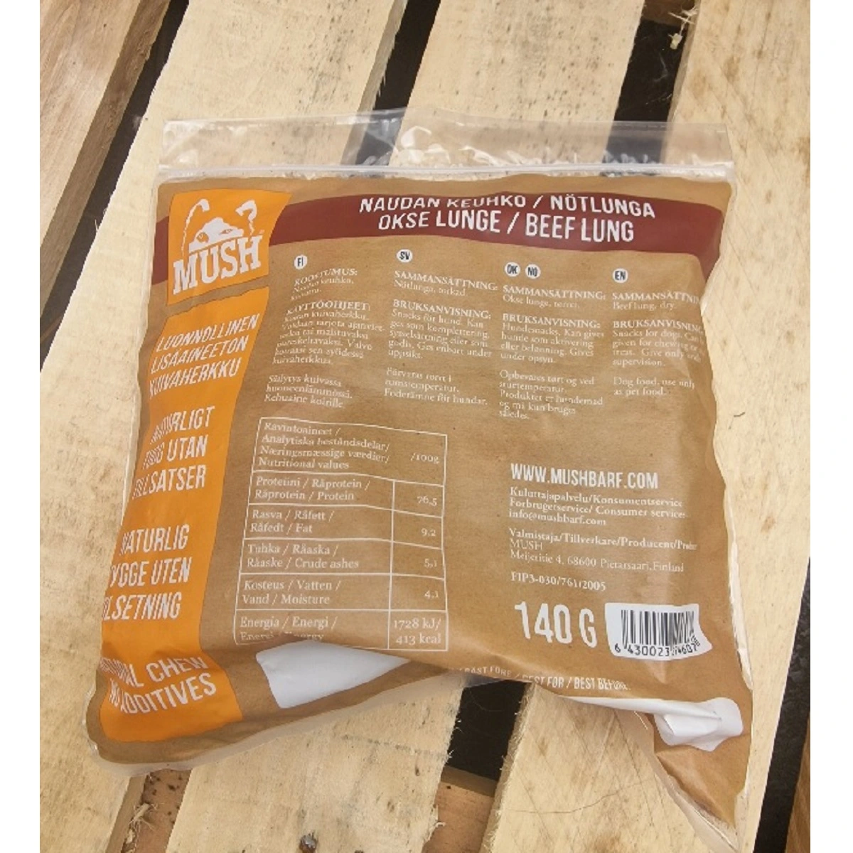MUSH VAINU Hundesnack Okselunge 140 g - naturlige træningssnacks