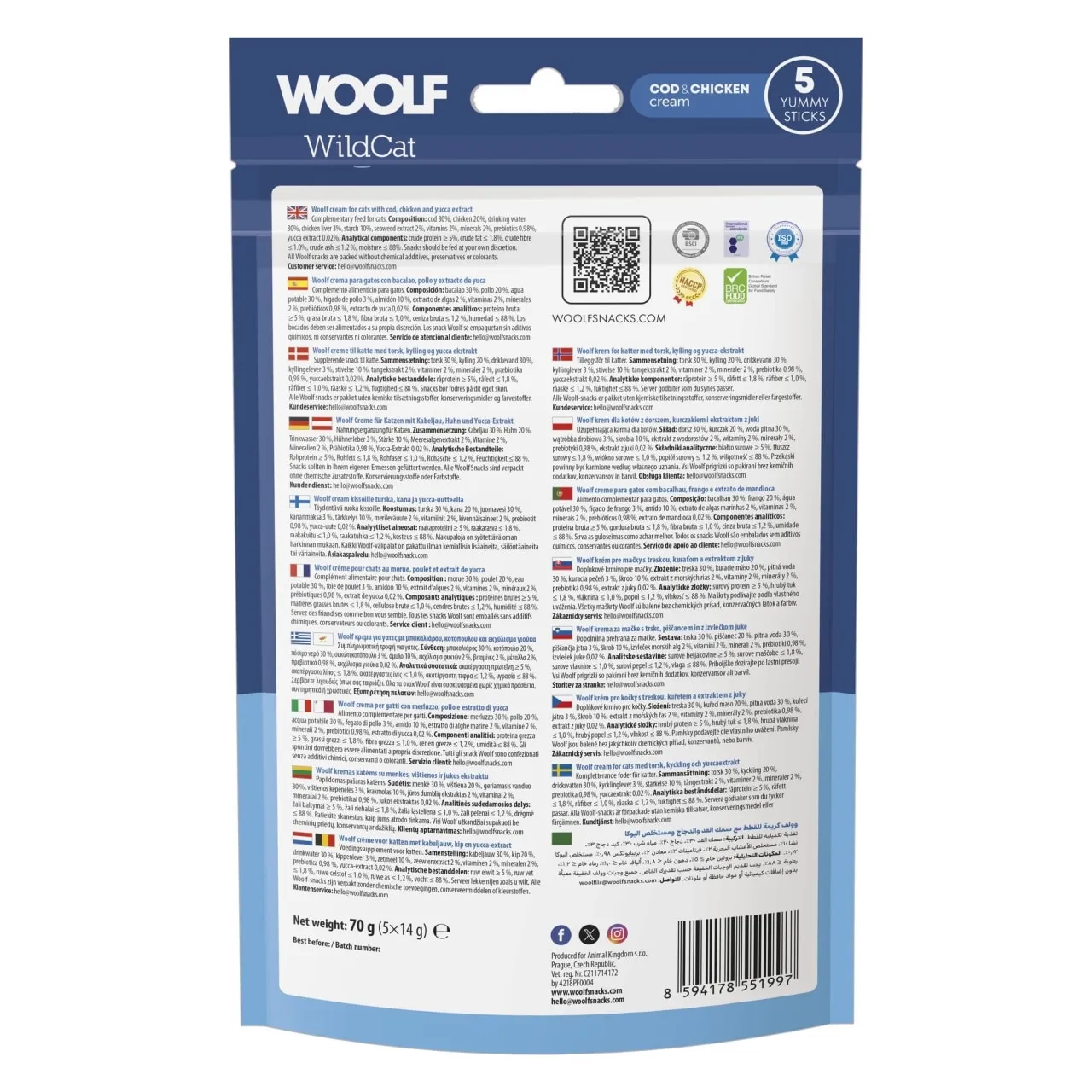 Woolf Wildcat Cream 5 stk - Cremede godbidder med torsk og kylling til katte