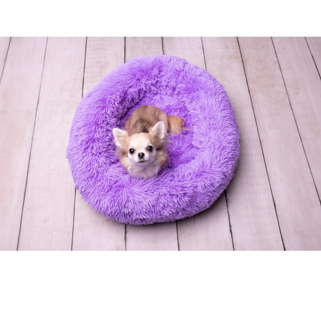 Cushion Krems fluffy rund hundeseng small lilla