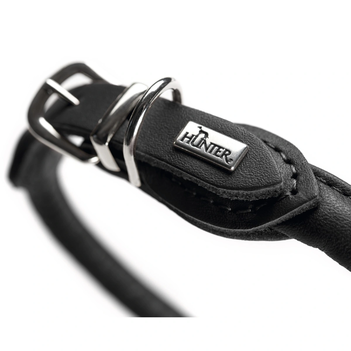 Hunter rundsyet hundehalsbånd okselæder 45/8 sort 45 cm - justering 38-42 cm