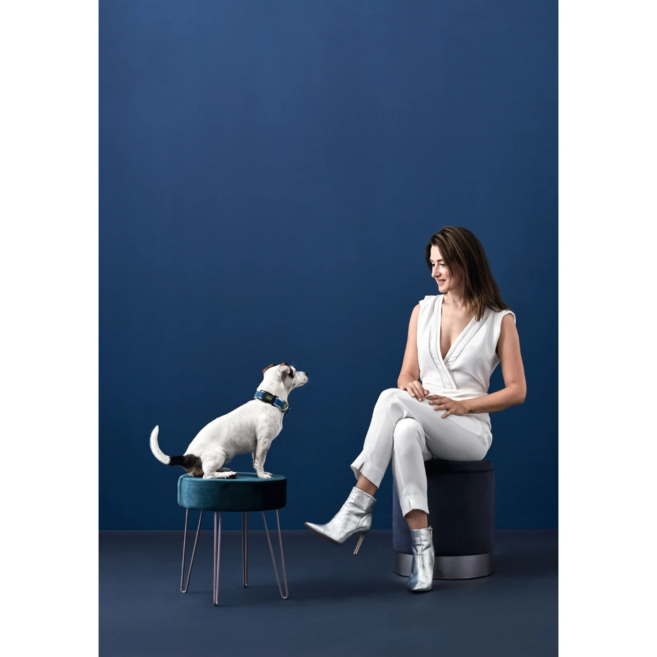 Hunter hunde halsbånd Hilo Blå M-L - justerbart hundehalsbånd (33-50 cm, B 2,5 cm)