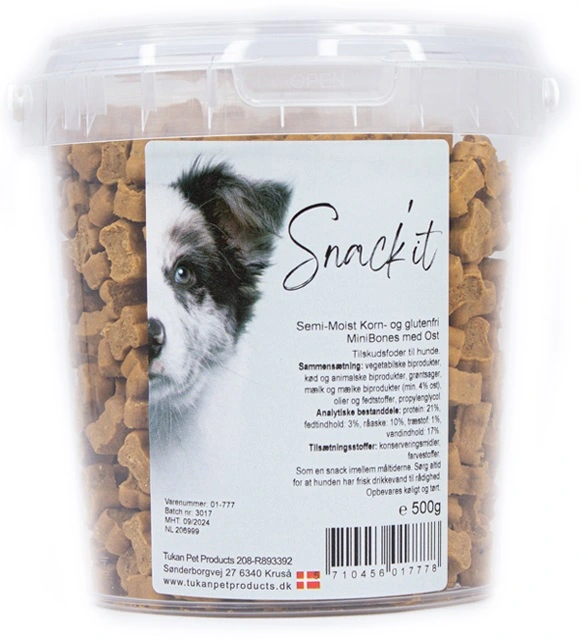Snackit Semi-Moist Mini Bones med Ost 500 g - bløde hundesnacks
