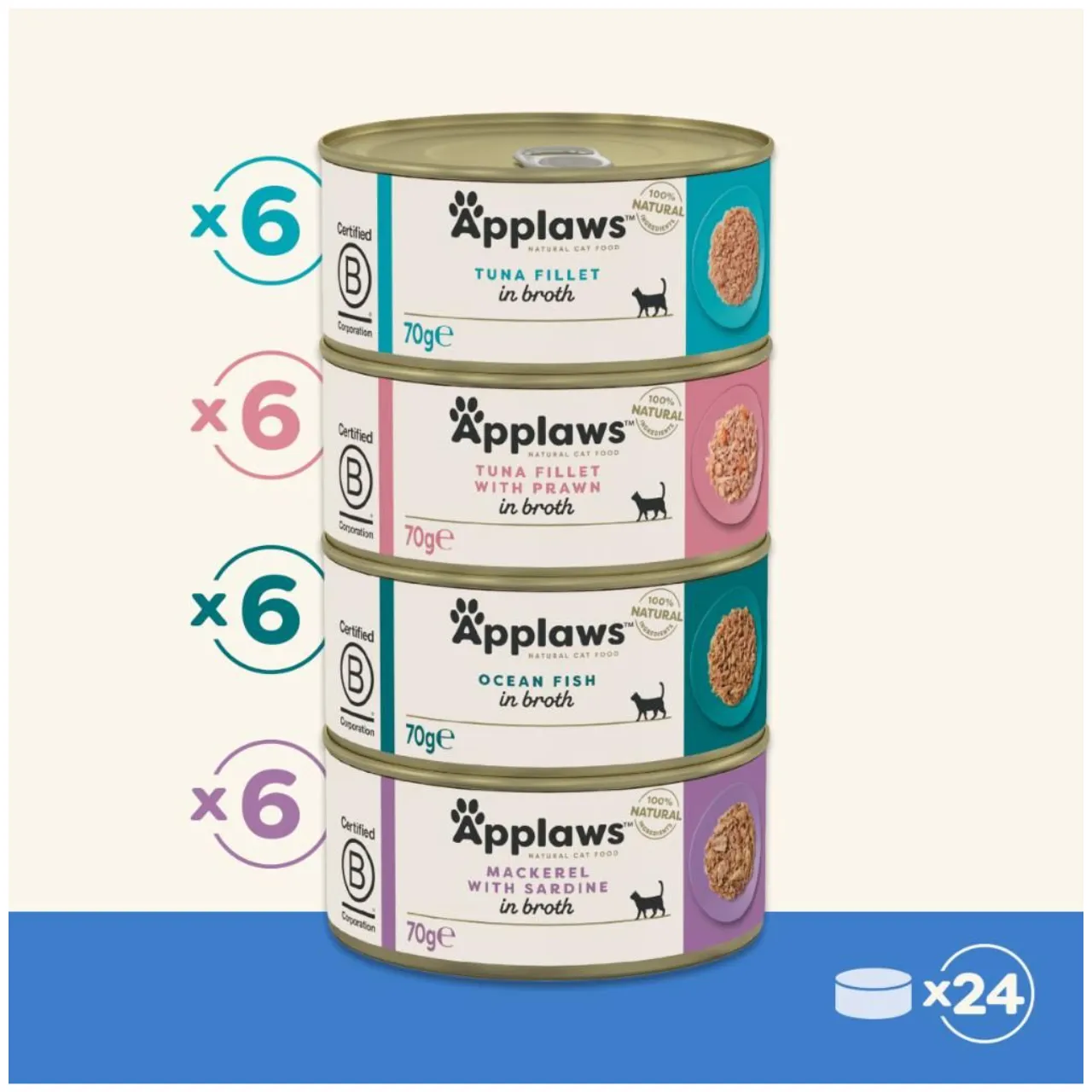 Applaws multipack med fisk i bouillon til kat 24 x 70 g