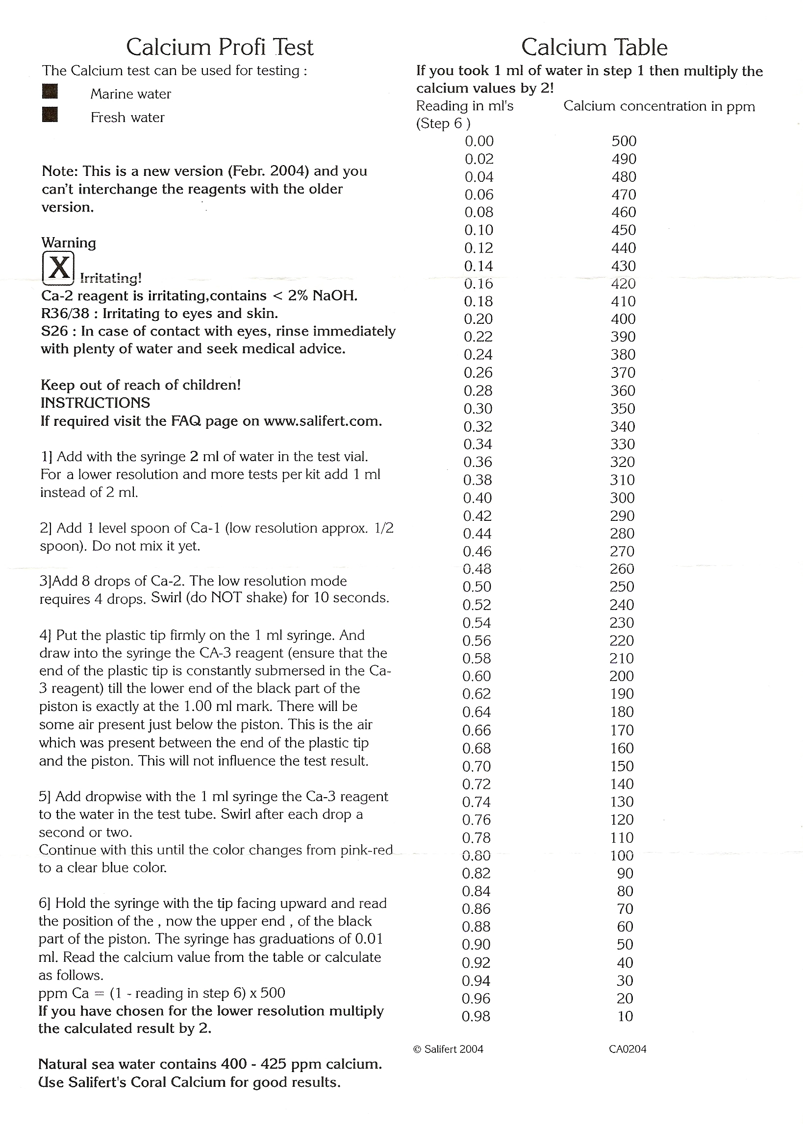 Salifert Calcium Test CA