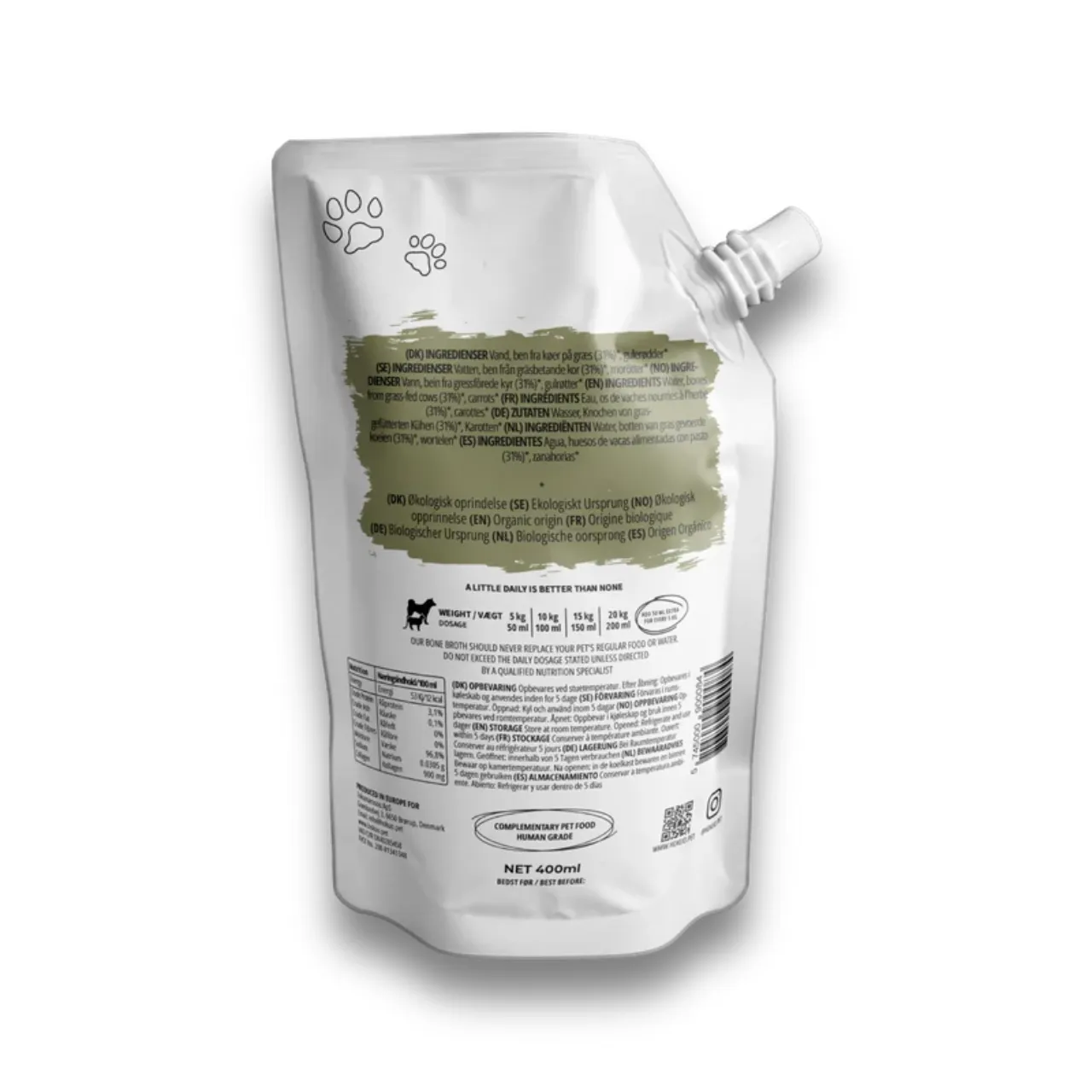 Hokuo Beef Bone Broth 400 ml - naturlig oksebouillon til hunde og katte