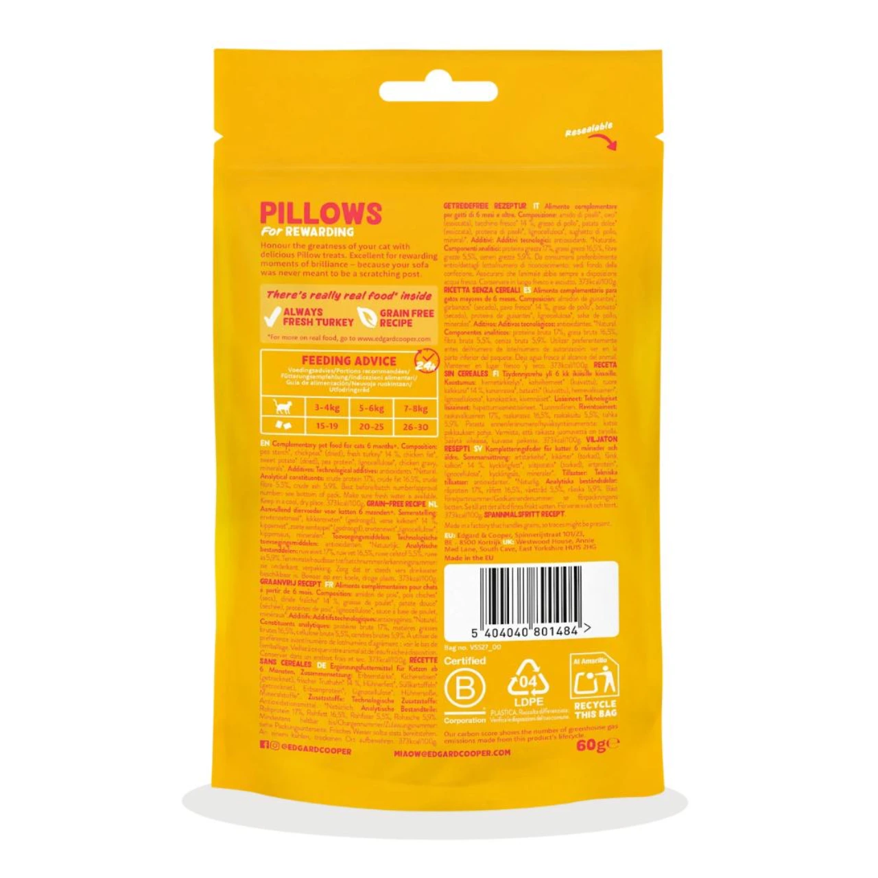 Edgard & Cooper Pillows kattegodbidder med kalkun 60 g