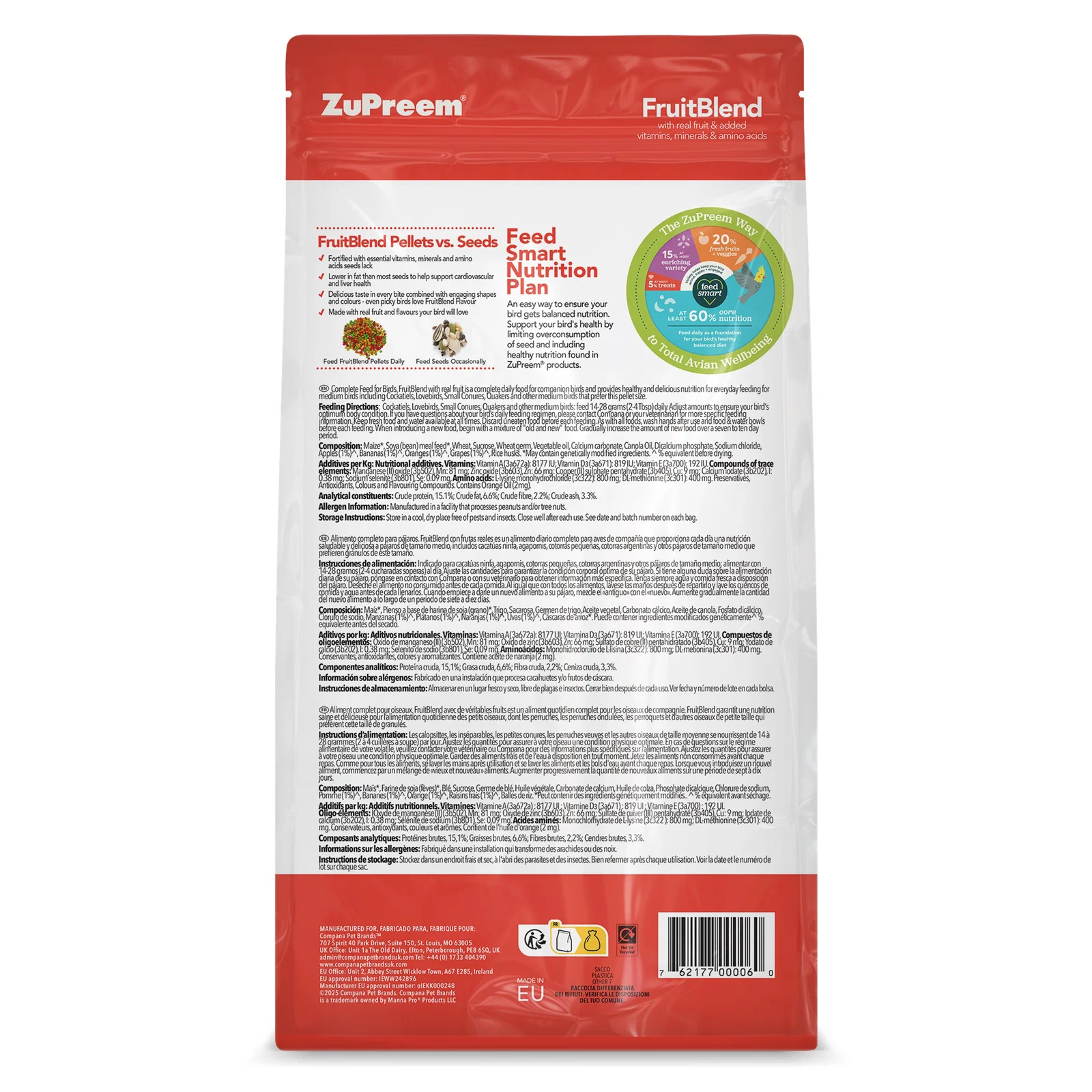 Zupreem Fruitblend Nymfeparakit og dværgpapegøje 1 kg