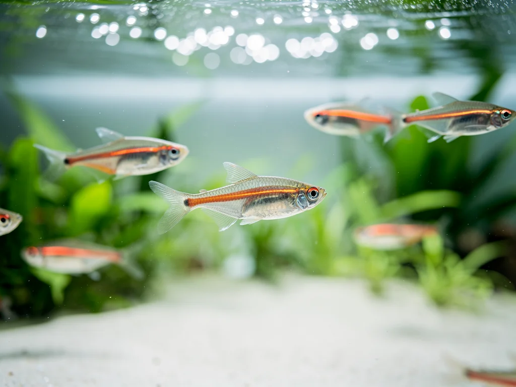 Glødelys tetra (Hemigrammus erythrozonus) – Den skinnende selskabsfisk