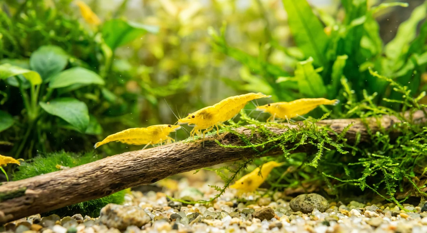 Gul Dværgreje (Neocaridina davidi) Yellow Fire – Den solrige favorit til dit akvarium
