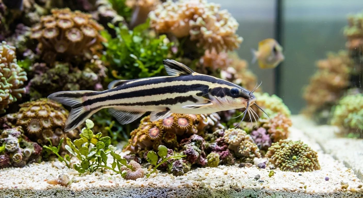 Stribet koralmalle (Plotosus lineatus) – Den stripede koralmalle til saltvandsakvariet