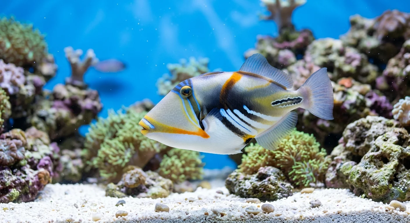 Picasso aftrækker (Rhinecanthus aculeatus) – En farverig saltvandsfisk til erfarne akvarister