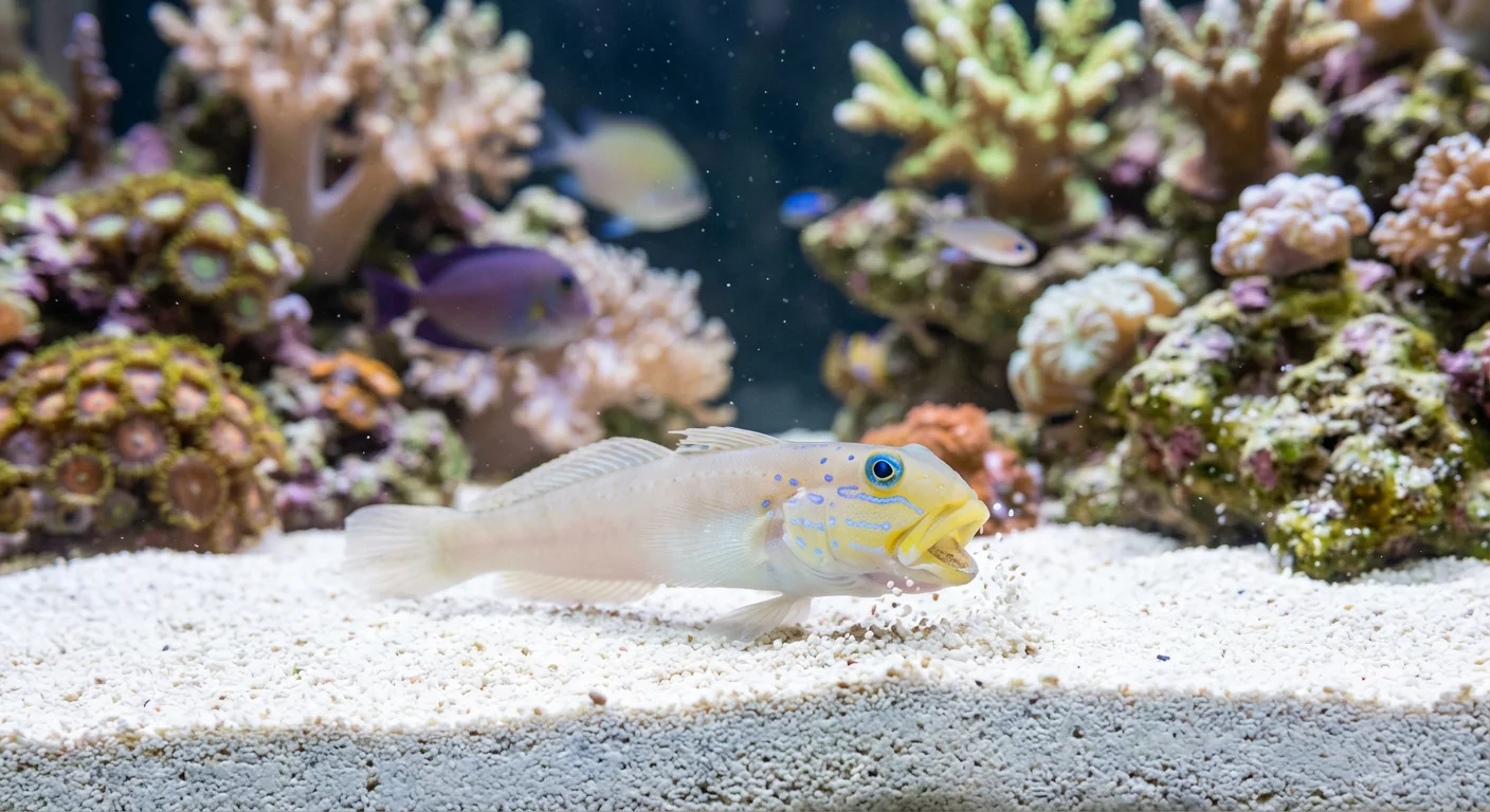 Blåøjet sandspiser (Valenciennea strigata) – Den perfekte sandrydder til dit saltvandsakvarium