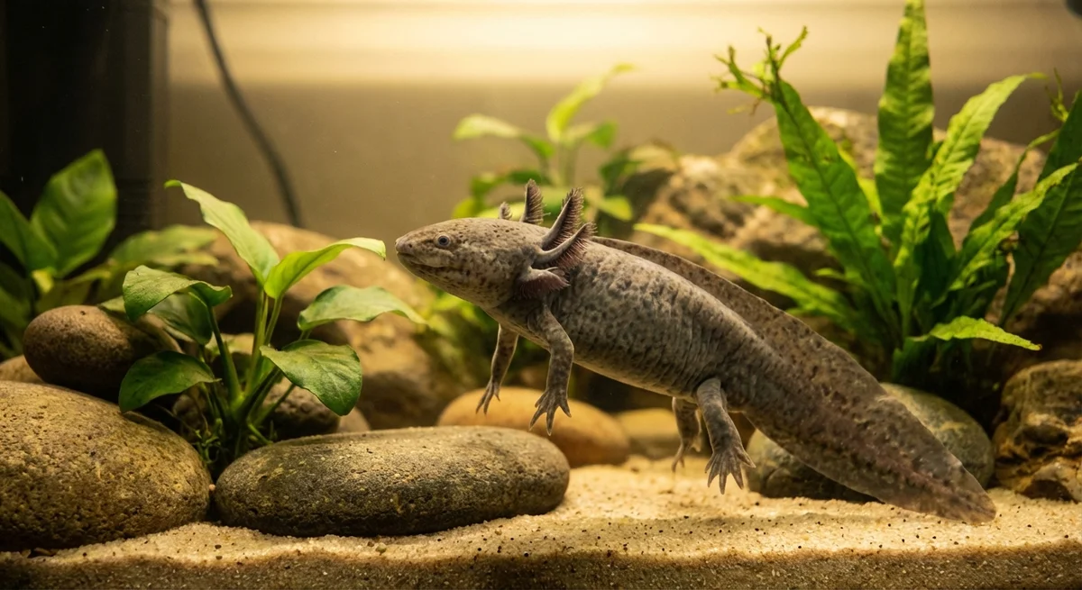 Axolotl (Ambystoma mexicanum) grå – det evige larvestadie i akvariet