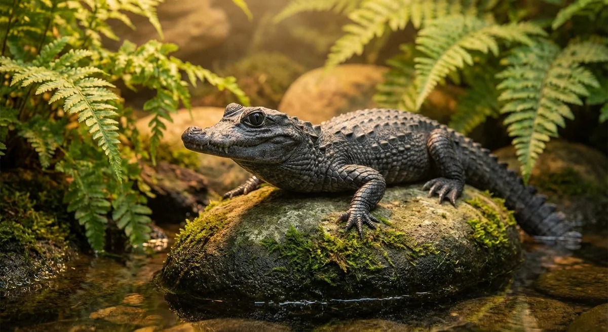 Osteolaemus tetraspis dark grey with black eyes