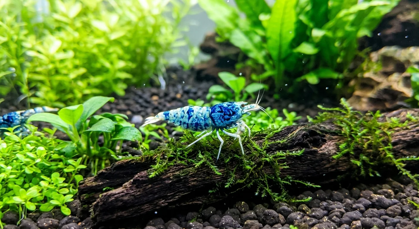 Taiwan Blue Bolt Reje (Caridina cantonensis sp. Blue Bolt) – Den blå perle i dit akvarium