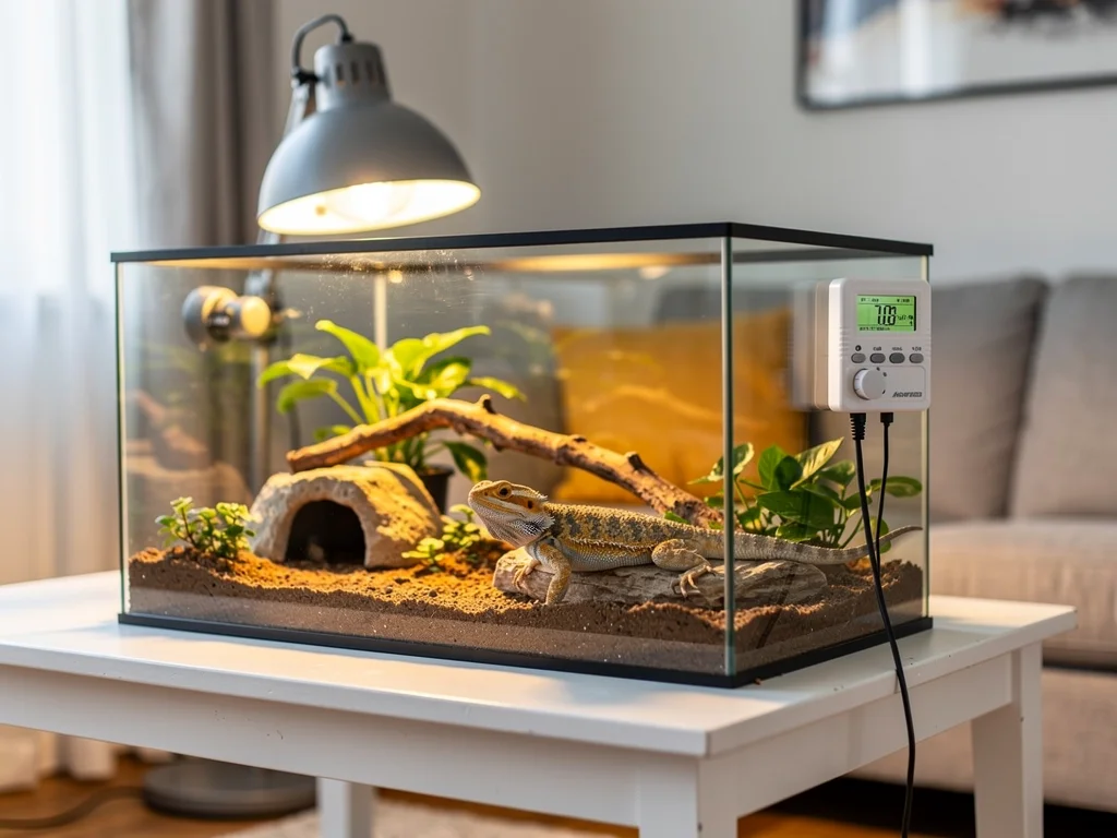 Opsætning af varmelampe og termostat i terrarium