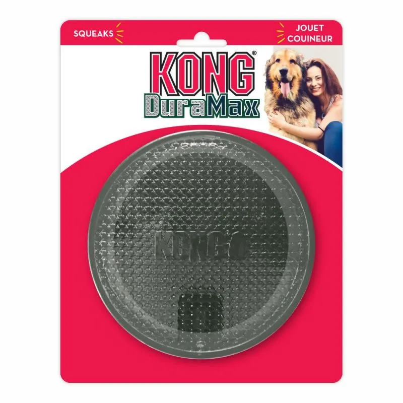 KONG Duramax Puck Grå L 14 cm - slidstærkt hundelegetøj til tyggeglade hunde