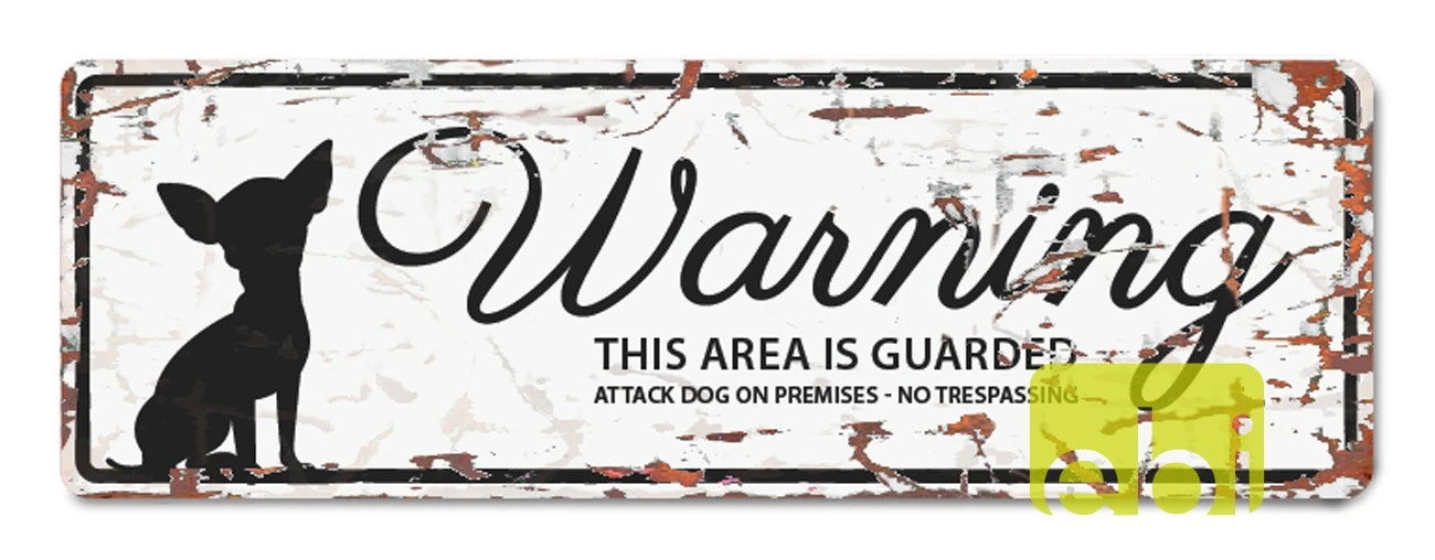 D&D WARNING SIGN Mini Chihuahua Hvid