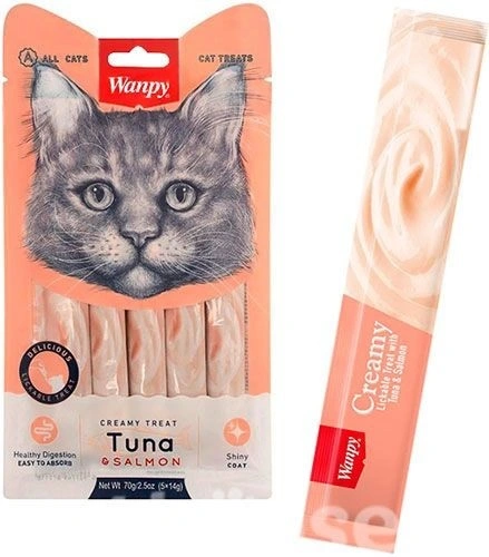 Wanpy Kat Cremet Slikbar Godbid med Tun og Laks