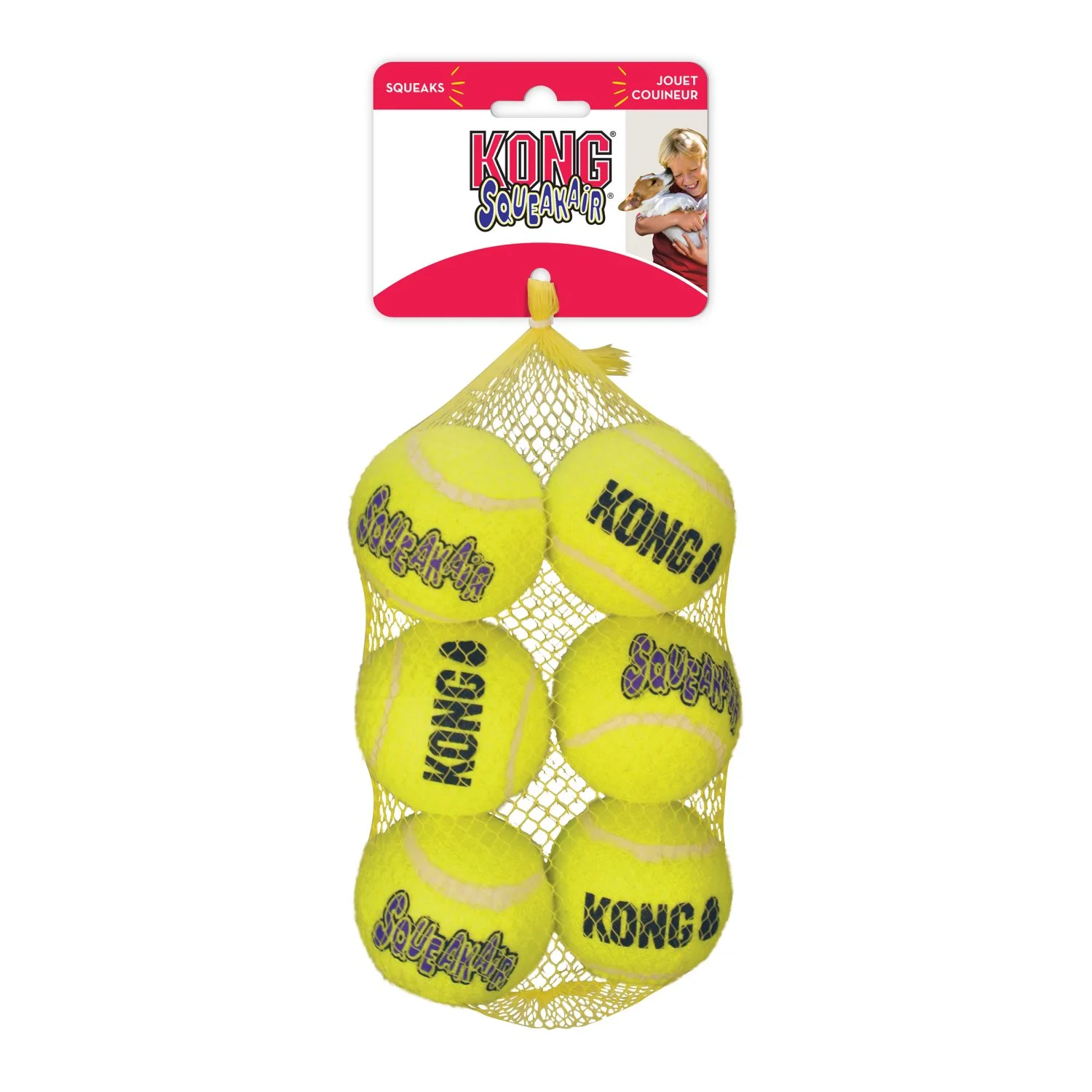 Kong Squeakair tennisbold 6 stk - sjove pivbolde til hundeleg