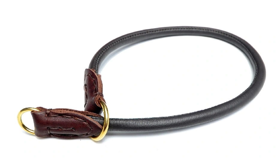 Timely rundsyet brunt kalveskinds kvælerhalsbånd 8 mm 55 cm - skånsom kontrol til store hunde