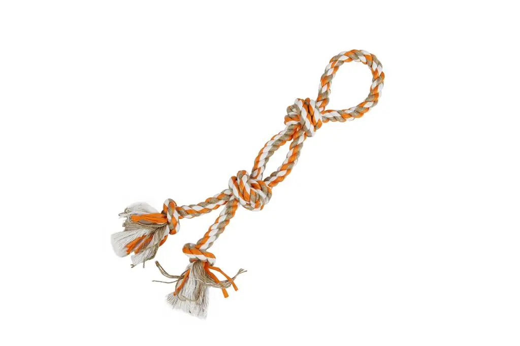 Farvet knudereb med 2 knuder Orange 50 cm - hundelegetøj