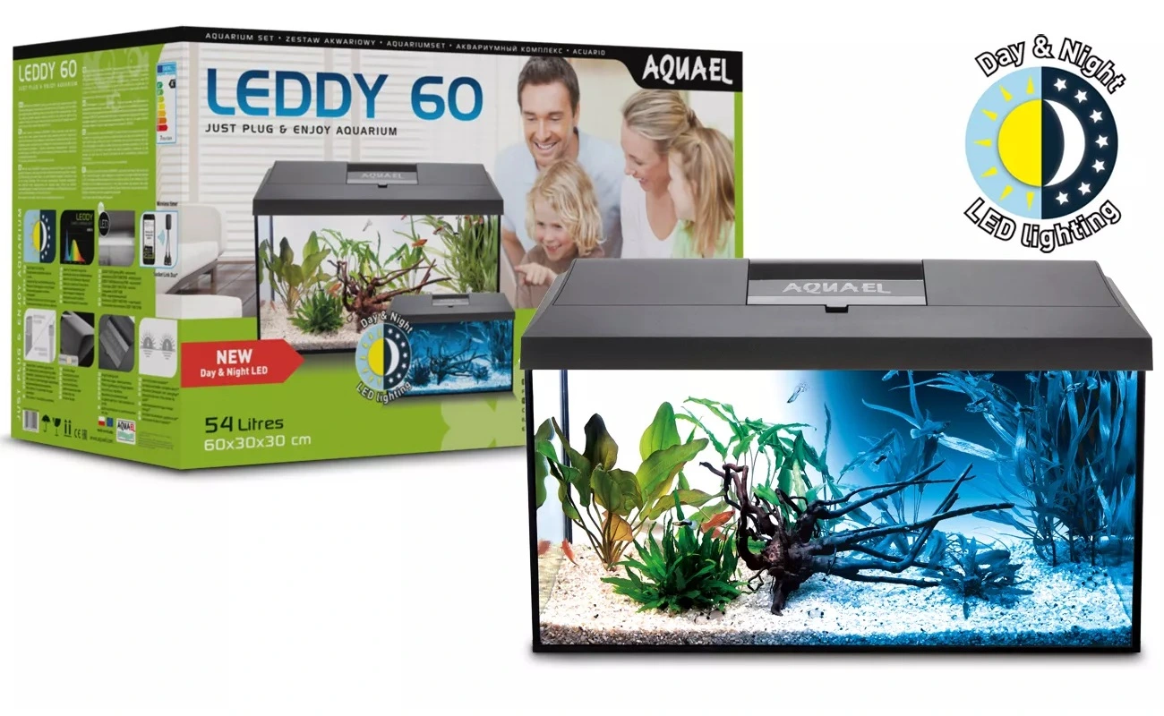 AquaEl Leddy Startersæt Day & Night Plus 54 Liter Sort Lampe