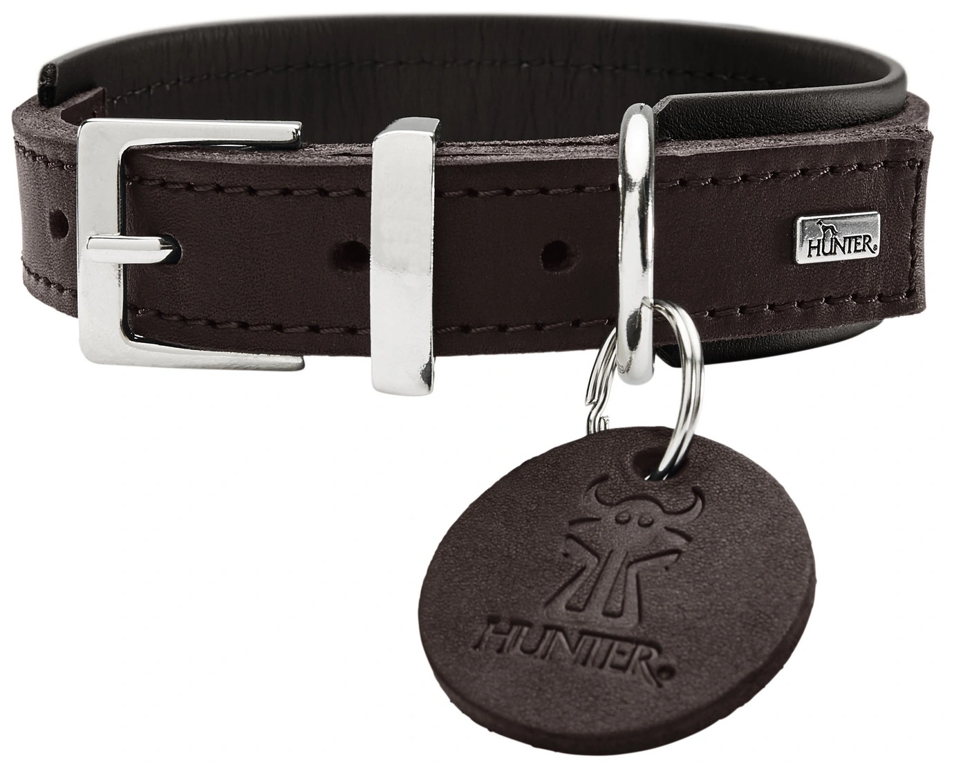 Hunter Larvik Comfort 50 Mørkebrun Hundehalsbånd - justerbart hundehalsbånd (35 - 42 cm, B