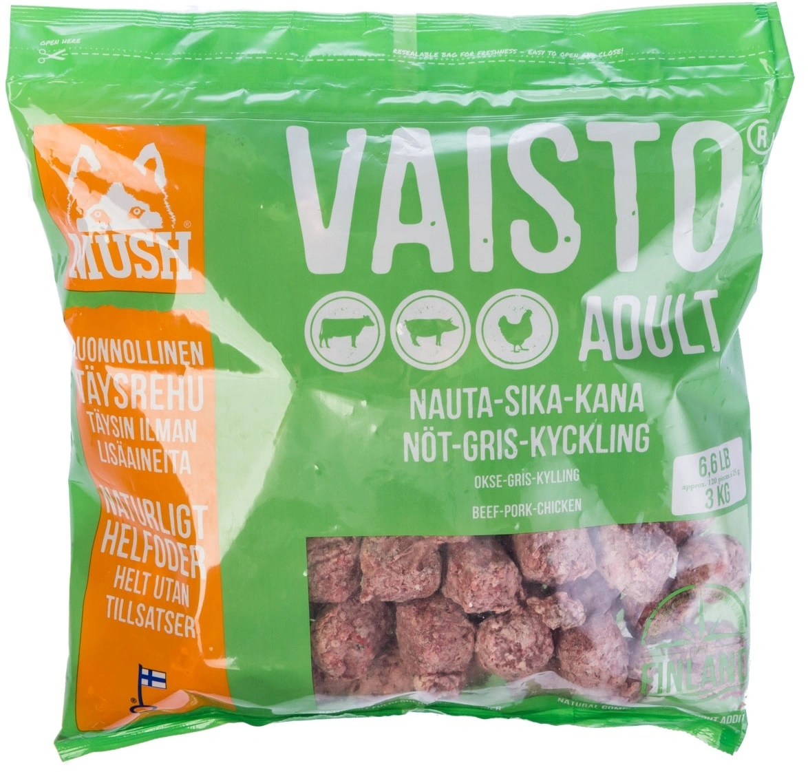 MUSH Vaisto Grøn Okse Gris Kylling 3 kg - sundt hundefoder
