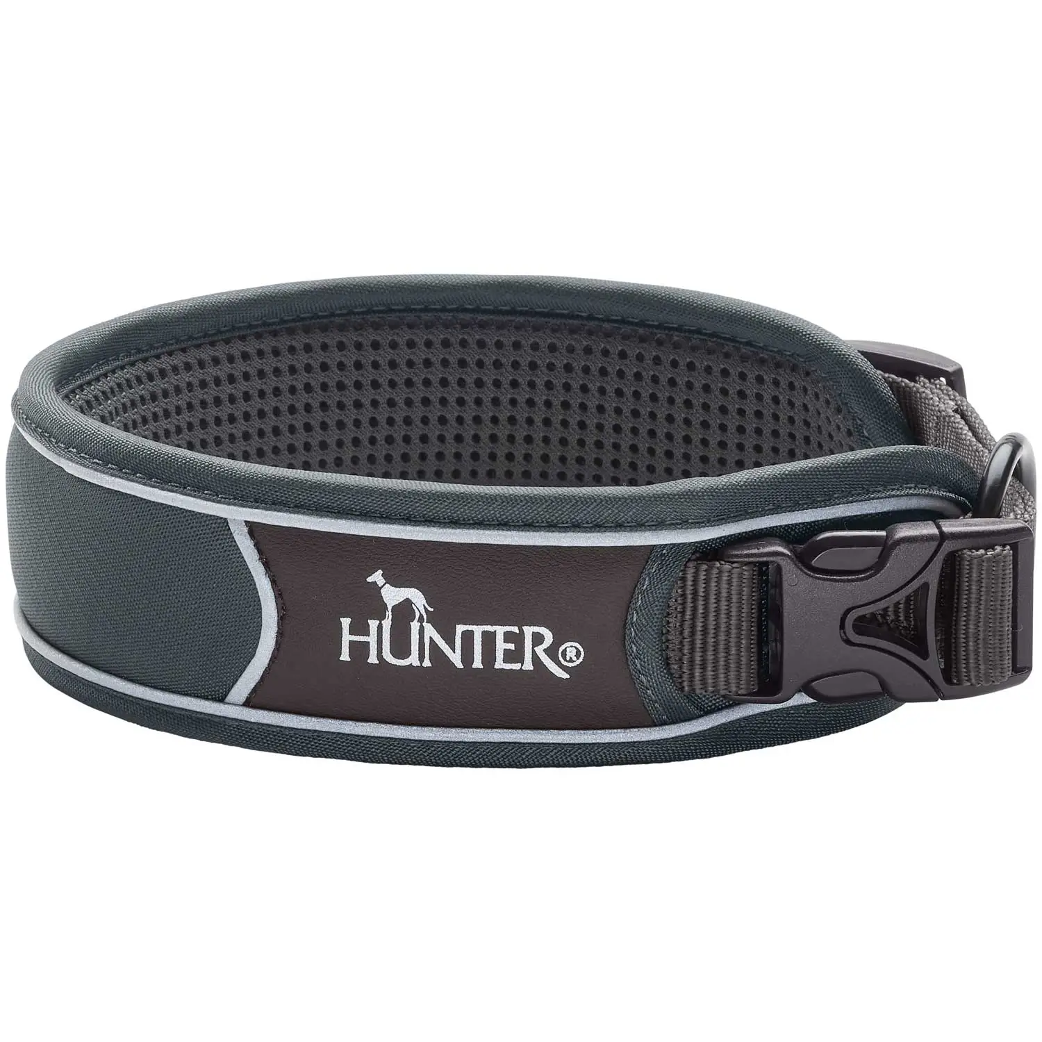 Hunter Halsbånd Divo L Grå/Grå - justerbart hundehalsbånd (45-55 cm, B 4,5 cm)