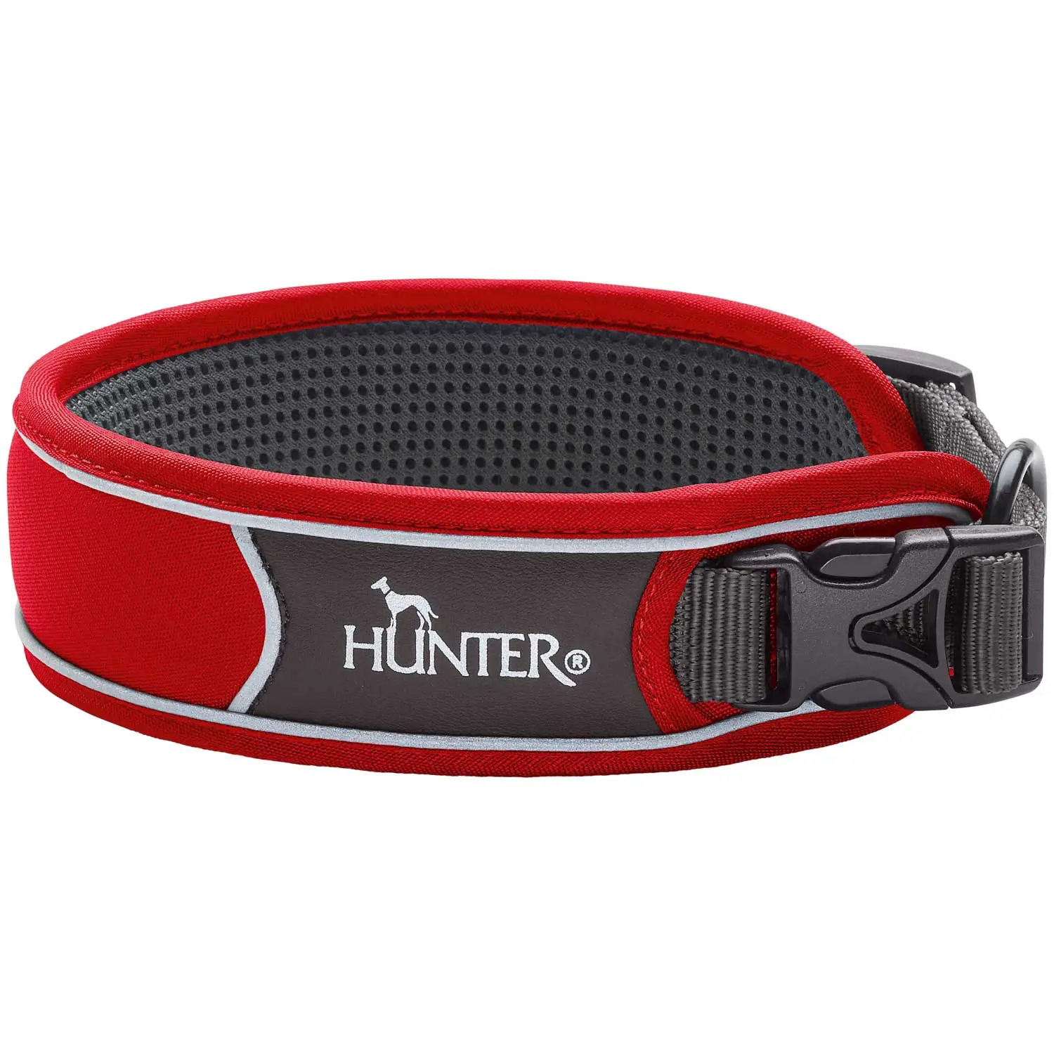 Hunter Halsbånd Divo M Rød/Grå - justerbart hundehalsbånd (35-45 cm, B 4,5 cm)