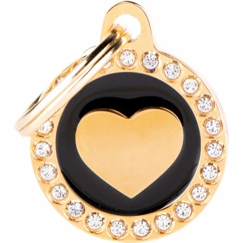 Hundetegn My family Glam Cirkel med Hjerte lille sort/guld