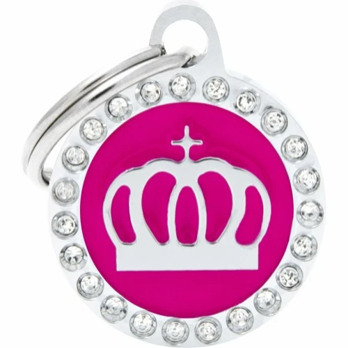Hundetegn My family Glam Cirkel med Krone lille pink/sølv