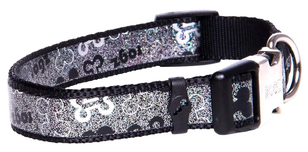 Rogz Halsbånd 16 mm 28-46 cm Sort hundeben - justerbart hundehalsbånd