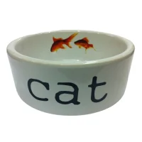 Katte mad og vandskål med guldfiskemotiv