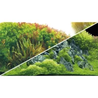 Akvariebaggrund Beplantet flod / Grønne klipper (50 cm høj) 100 cm