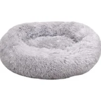 Cushion Krems fluffy rund hundeseng small lysegrå