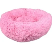 Cushion Krems fluffy rund hundeseng small lyserød