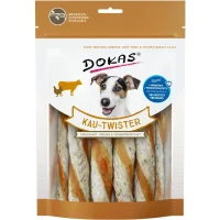 Dokas Tyggetwister ko, kallun og kylling 200 g - snoede tyggepinde