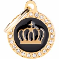 Hundetegn My family Glam Cirkel med Krone lille sort/guld