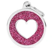 Hundetegn My Family Shine cirkel med hjerte stor pink og hvid