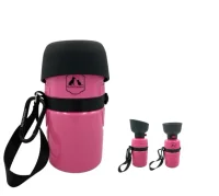 Vandflaske med sammenklappelig skål pink 600 ml